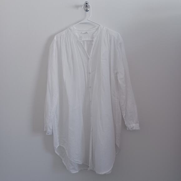 Skin Worldwide Tunic Blouse Womens White Size 0 Button Up Lightly Sheer Flowy - Picture 1 of 12